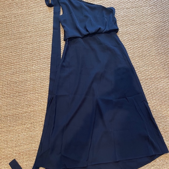 NWT AMYLYNN One Shoulder Satin Dress in Navy Blue, Size Small - Picture 10 of 16